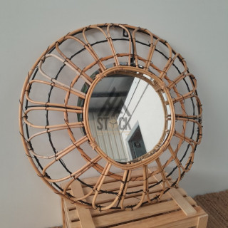 Miroir rond en rotin tressé - 11 pièces