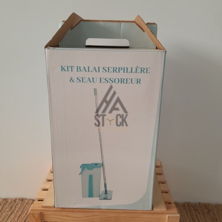 Kit balai serpillère et seau essoreur - 9 pièces